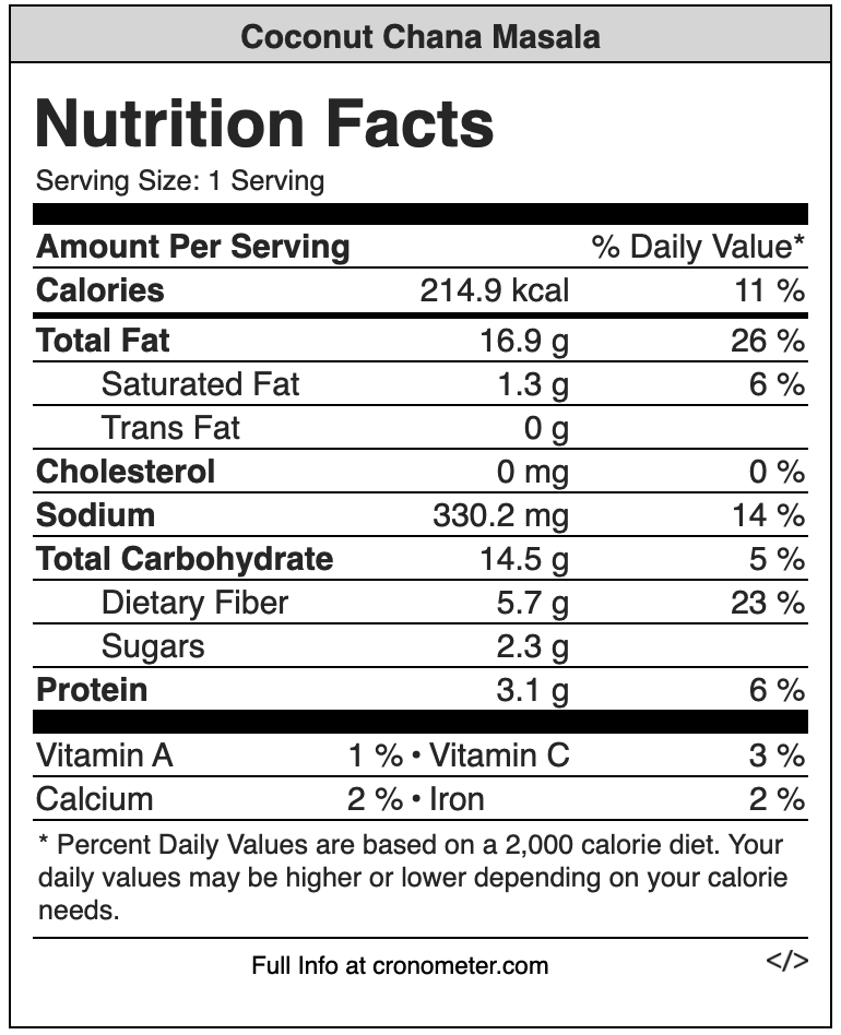 coconut chana masala nutrition value